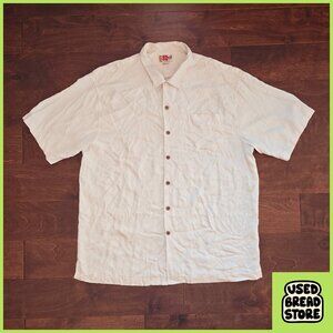 Hilo Hattie Button-up Silk Hawaiian Shirt | 2XL | Cream, Ivory | Pineapples